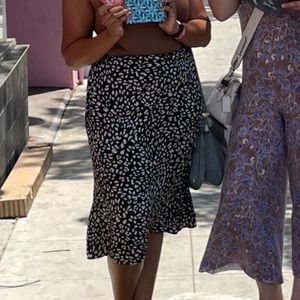 Black silky midi skirt